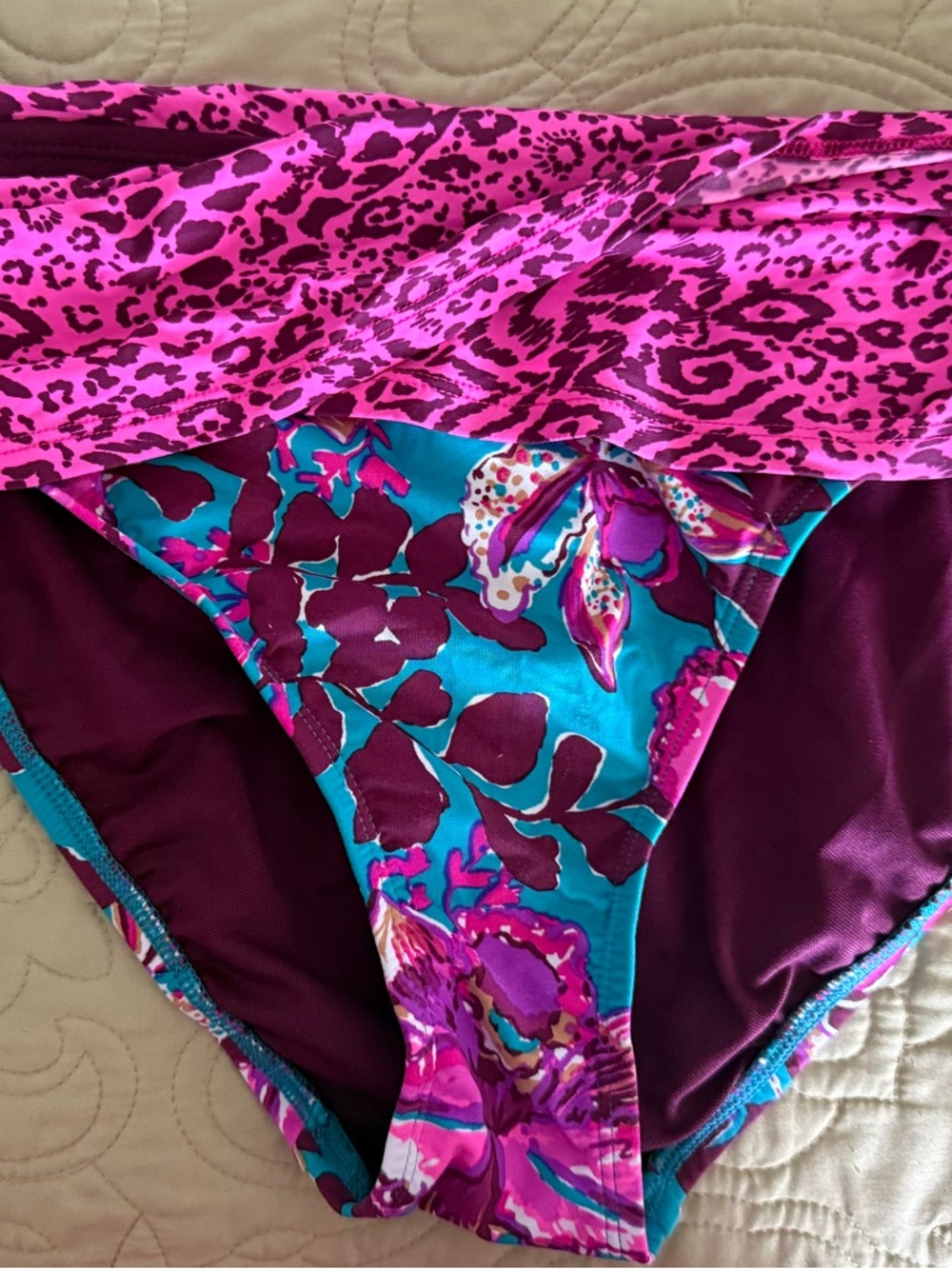 Lilly Pulitzer Pink & Teal Floral and Leopard Print Swim Set - Picture 4 of 7